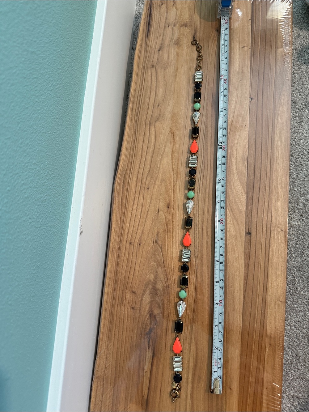 J. Crew Gold-tone Necklace with Black, Coral, Mint & Clear Accents